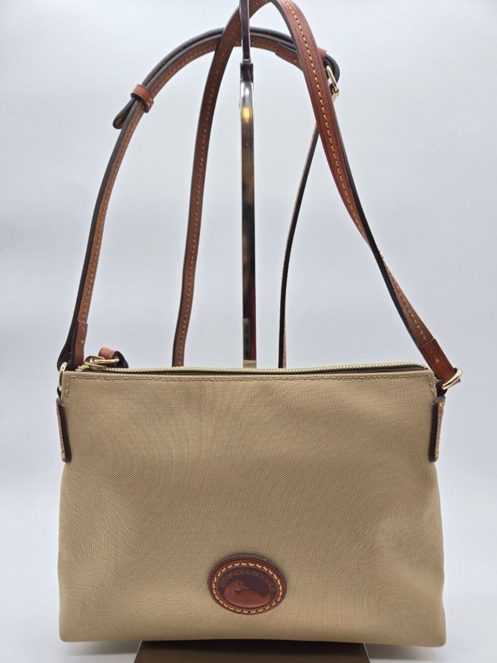Dooney & Bourke Tan Nylon Pouchette Crossbody Bag Red Interior EUC
